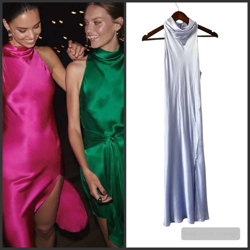 Amanda Uprichard Stanford Midi Dress Lavender Mock Neck Sleeveless Satin Dress S